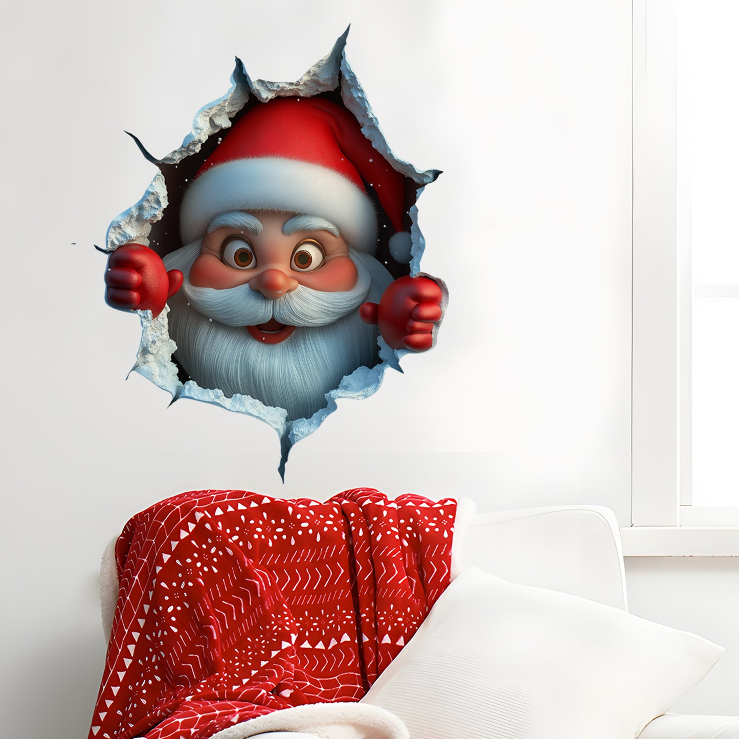 3D Animal Print Wall Decal - PVC Santa Claus Breakthrough Art Stickers, Self-Adhesive, Glass Surface Compatible, Single Use, Irregular Shape, Matte Finish for Christmas Party Home Decor - 1PC